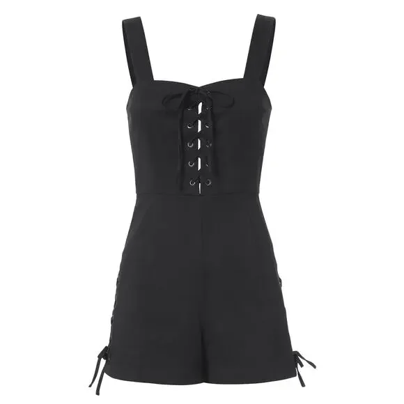 Intermix Jules Lace-Up Romper Black Size 2 - Picture 7 of 8
